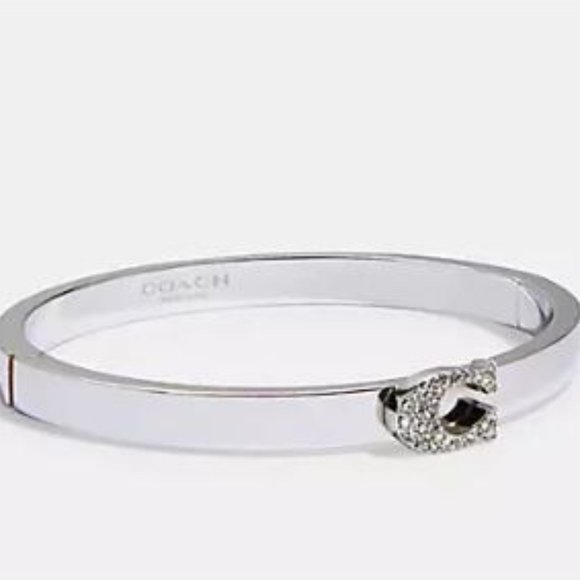 COACH Pave Signature C Hinged Bangle in Silver NWT! - Picture 4 of 6